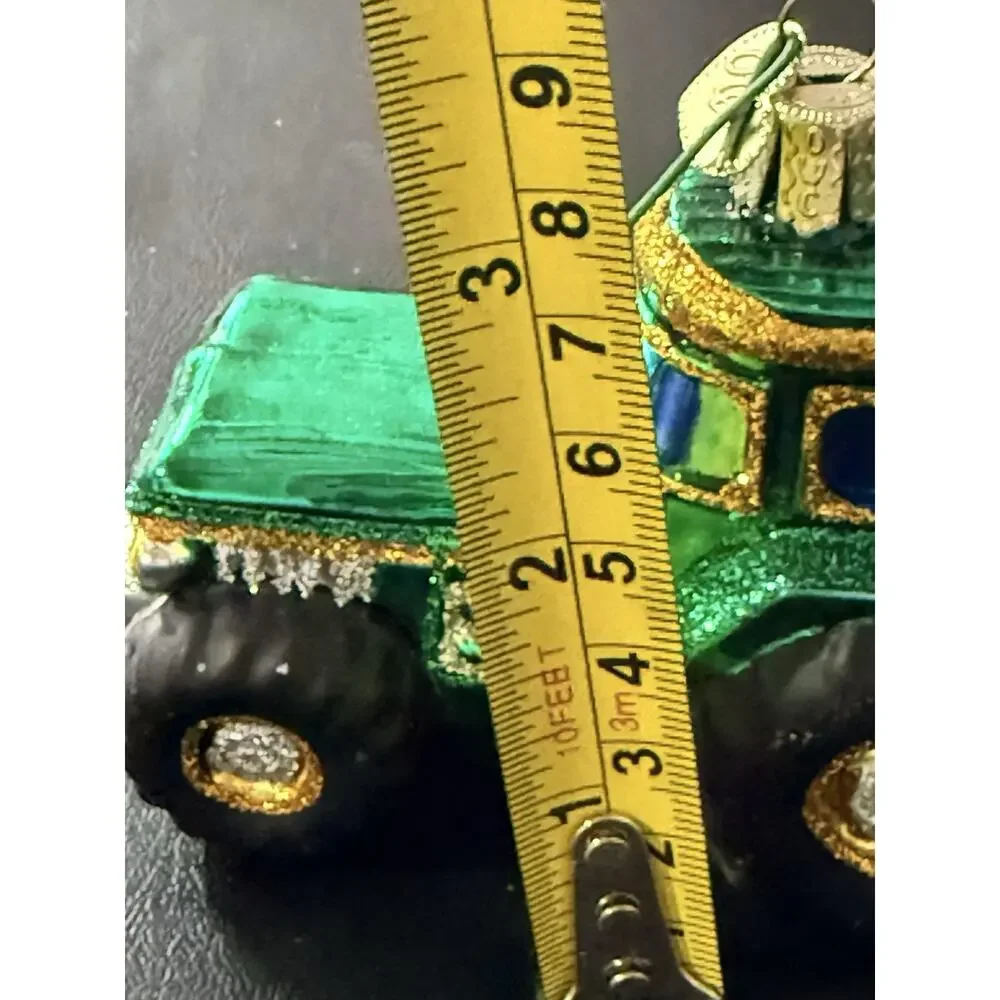Old World Christmas Green/Yellow Farm Tractor Hand Blown Glass Ornament
